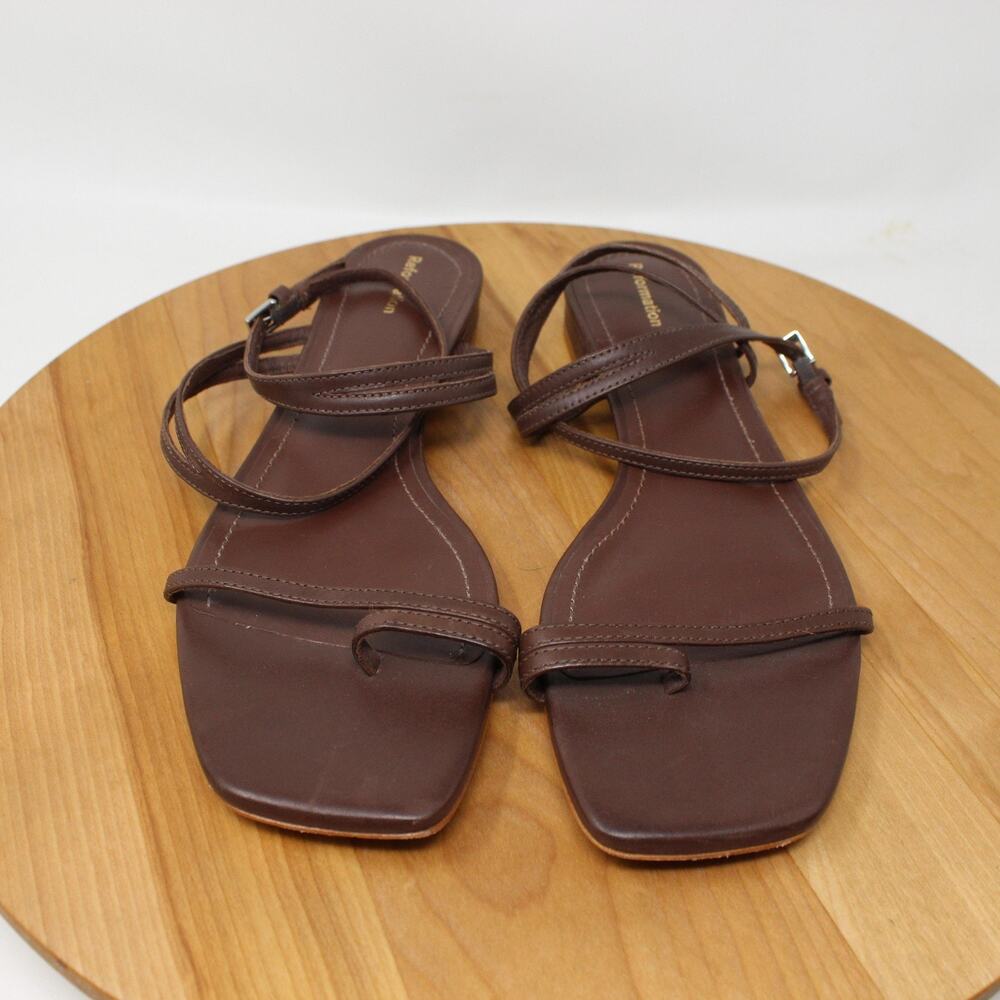 Reformation Sandals 8 Lauren Flat Leather Strappy Minimalist Square Toe Casual - Picture 2 of 8